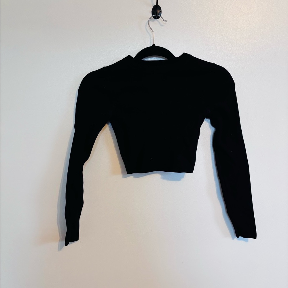 Zara black long sleeve crop top with high neckline size small
